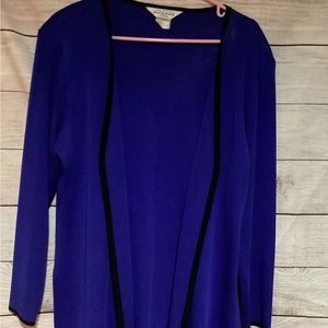 EXCLUSIVELY MISOOK PETITE Blue w/ Black Trim, Open Front Cardigan Sweater Large